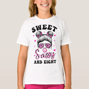 Söta soser och åtta Messy Bun Leopard Sunglass T Shirt