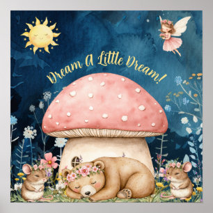 Söta söta drömmar blommig björn och möss poster