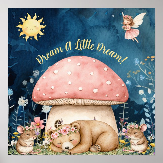 Söta söta drömmar blommig björn och möss poster (Framsidan)