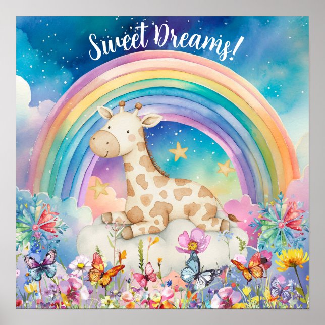 Söta söta drömmar blommig regnbåge & giraff poster (Framsidan)
