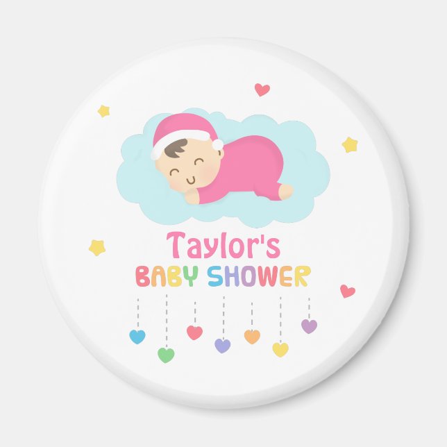 Söta sovande babyflicka showerfest favoriter magnet (Framsidan)