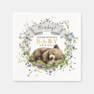 Söta sovande björn baby shower servetter
