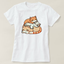 Söta sovande gingerkatter staplade Kawaii-illustra T Shirt