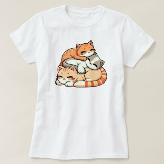 Söta sovande gingerkatter staplade Kawaii-illustra T Shirt