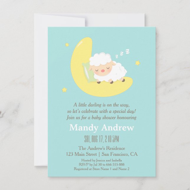 Söta sovande lamm baby shower-fest inbjudningar (Framsida)