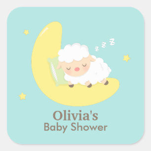 Söta sovande lamm Baby Shower-festetiketter Fyrkantigt Klistermärke