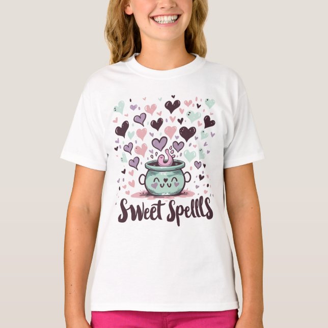 Söta Spådomar Cute Halloween Cauldron T-Shirt (Framsida)