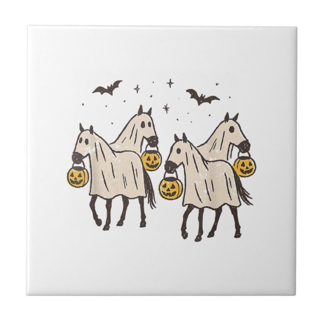 Söta spöhästar Halloween bus eller godis  Kakelplatta (Framsidan)