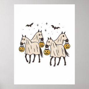 Söta spöhästar Halloween bus eller godis Poster