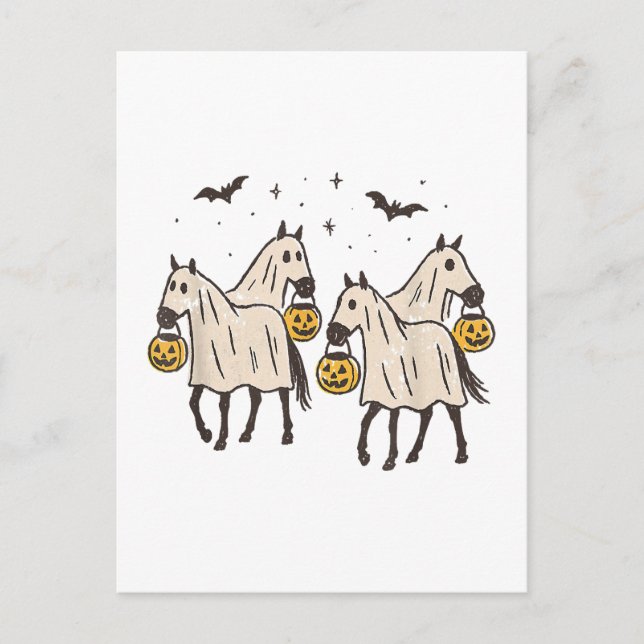 Söta spöhästar Halloween bus eller godis  Vykort (Framsida)
