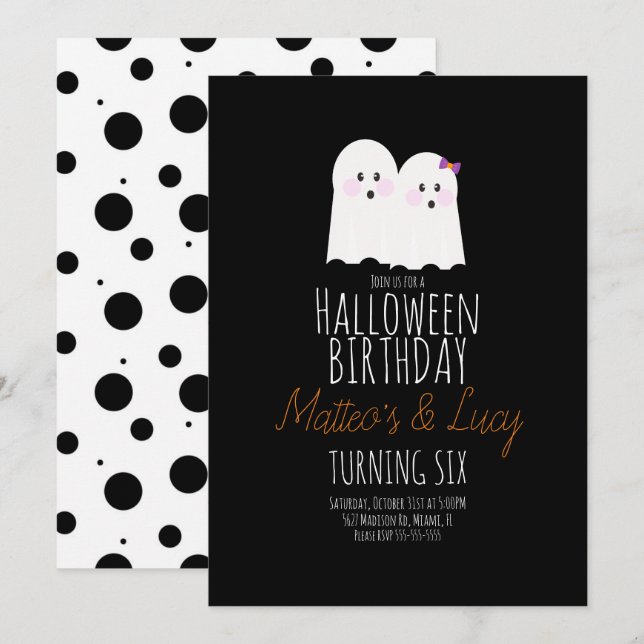 Söta spök Halloween tvillingar barn födelsedag  Inbjudningar (Fram/baksida)