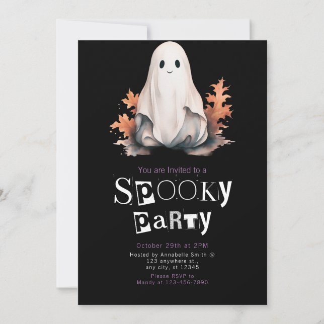 Söta Spök Höst Löv Kuslig Halloween Fest Inbjudningar (Framsida)