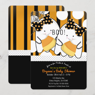 Söta spök tvillingflickor Halloween baby shower Inbjudningar