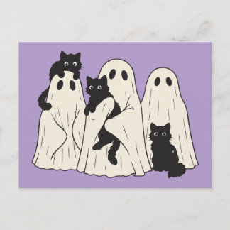 Söta spökblad och svarta katter Halloween Vykort