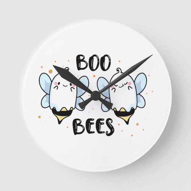 Söta spökboo-bin - Rolig Halloween på vit Rund Klocka (Framsida)