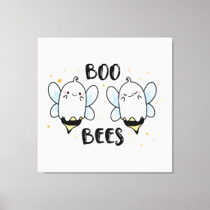 Söta spökboo-binar - Rolig Halloween på vit Canvastryck