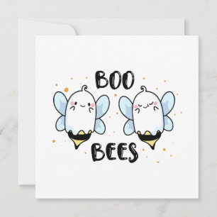 Söta spökboo-binar - Rolig Halloween på vit Inbjudningar