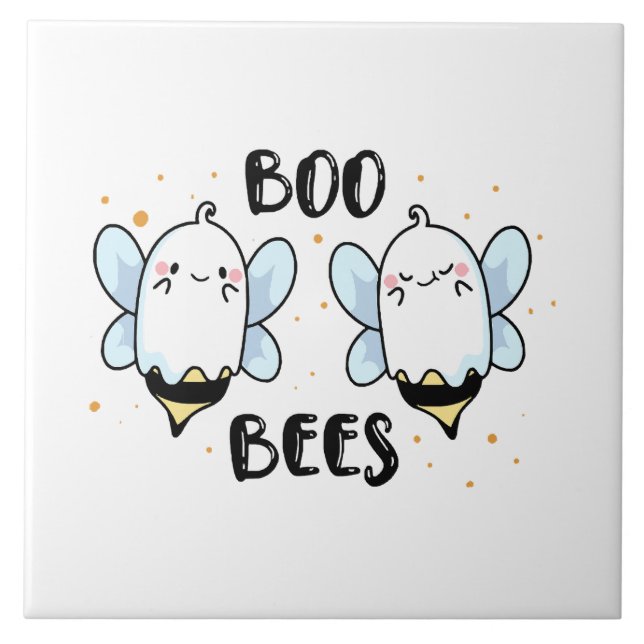 Söta spökboo-binar - rolig Halloween på vit Kakelplatta (Framsidan)
