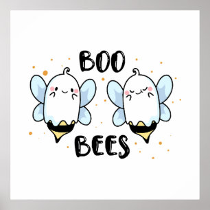 Söta spökboo-binar - Rolig Halloween på vit Poster