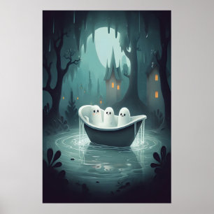 Söta spöken badkar Halloween, spöke Badrum Poster