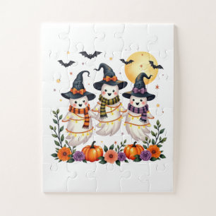 Söta spöken blommor pumpor fladdermöss Halloween b Pussel