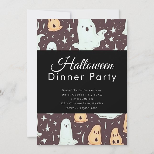 Söta Spöken Brun Halloween Middagsparty Inbjudningar (Framsida)