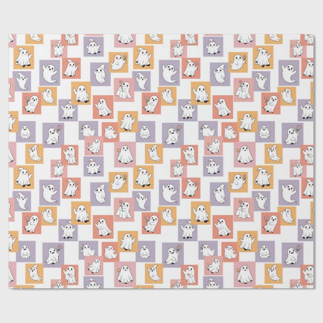 Söta spöken Färgglada block Halloween Presentpapper (Platt)