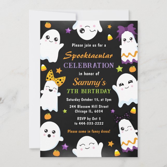 Söta spöken Halloween födelsedagsfest Inbjudningar (Framsida)