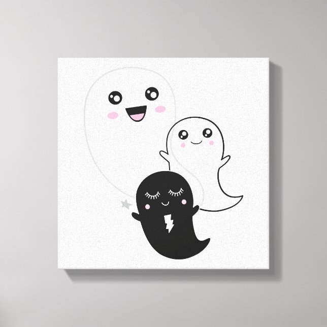 söta spöken halloween kawaii canvastryck (Framsida)