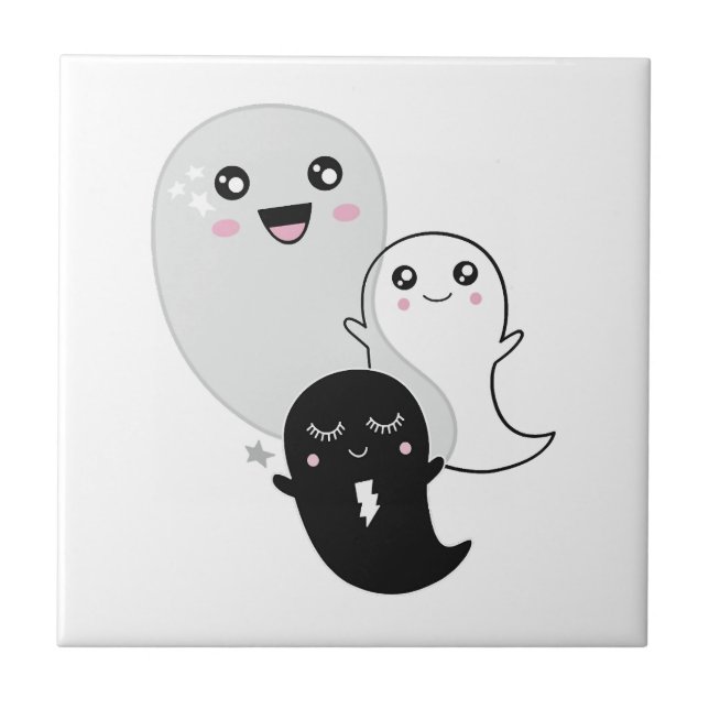söta spöken halloween kawaii kakelplatta (Framsidan)