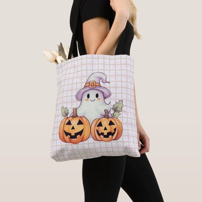 Söta spöken Häxhattar Guldglitter Halloween Tygkasse (Närbild)