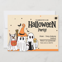 Söta spöken & husdjur tema familjevänlig Halloween Inbjudningar