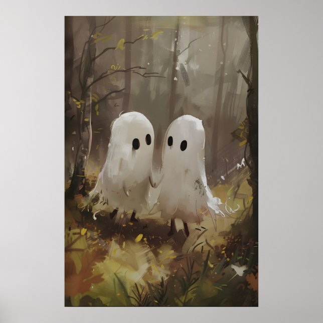 Söta spöken i höstskogens färger, mörkt poster (Framsidan)