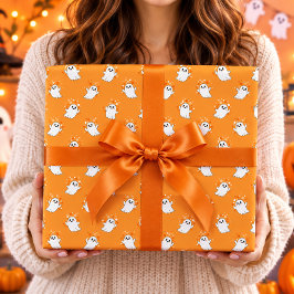 Söta spöken Orange Halloween-mönster Presentpapper