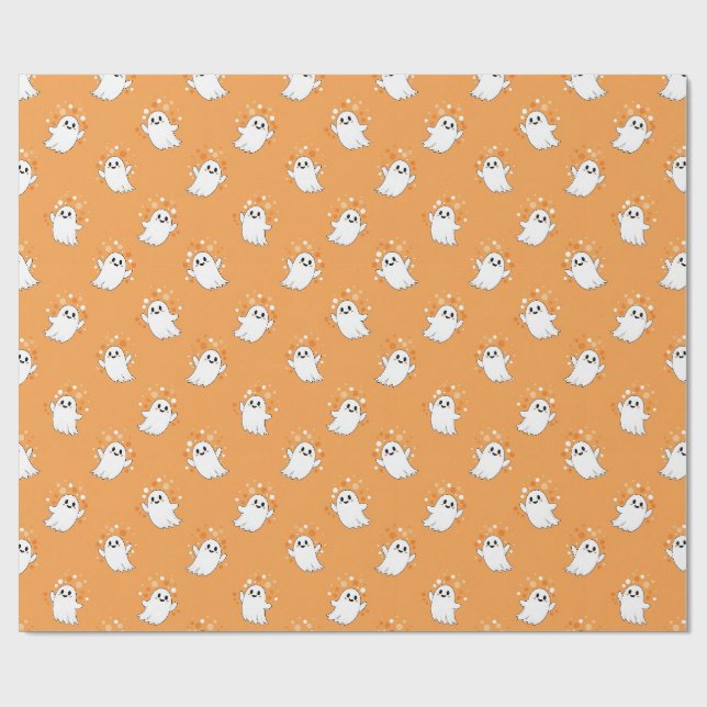 Söta spöken Orange Halloween-mönster Presentpapper (Platt)