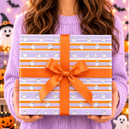 Söta spöken orange vita randiga Halloween Presentpapper