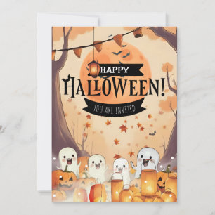 Söta spöken & pumpafält Halloween-inbjudan Inbjudningar