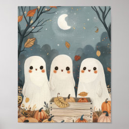 Söta spöken & pumpor Whimsical Halloween Poster