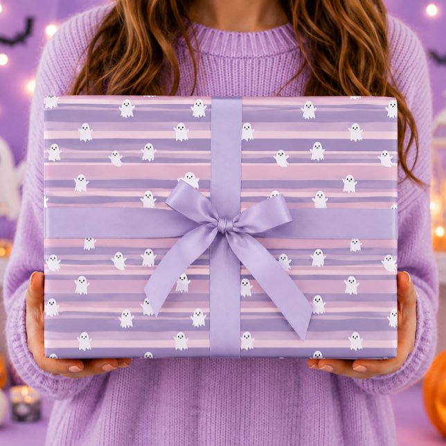 Söta spöken rosa lila randig Halloween Presentpapper (Skapare uppladdad)