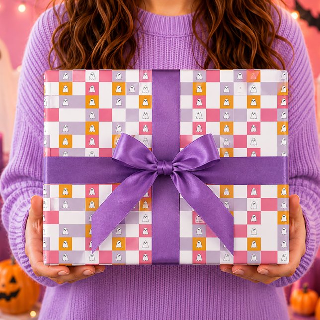 Söta spöken Rosa Orange Vitt Halloween Presentpapper (Skapare uppladdad)