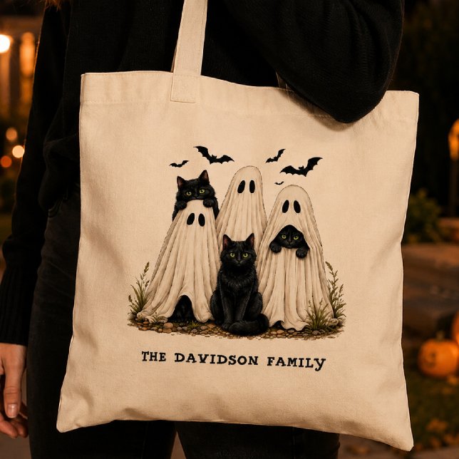 Söta spöken Svarta katter Fladdermöss Halloween  Tygkasse (Skapare uppladdad)
