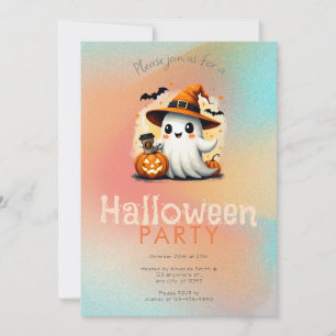 Söta spökhäxor hatt kaffe Halloween-fest Inbjudningar