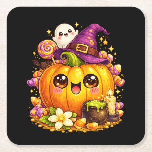 Söta spökiga pumpa Halloween Kawaii underlägg Papper Kvadrat