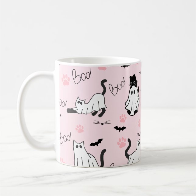 Söta spökkatten Halloween Kaffemugg (Vänster)
