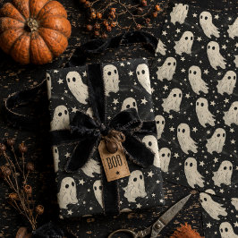 Söta spöklika vintageandar Svart & Vit Halloween Presentpapper