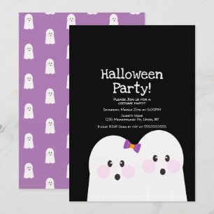 Söta spökpar Halloween-fest svart lila Inbjudningar