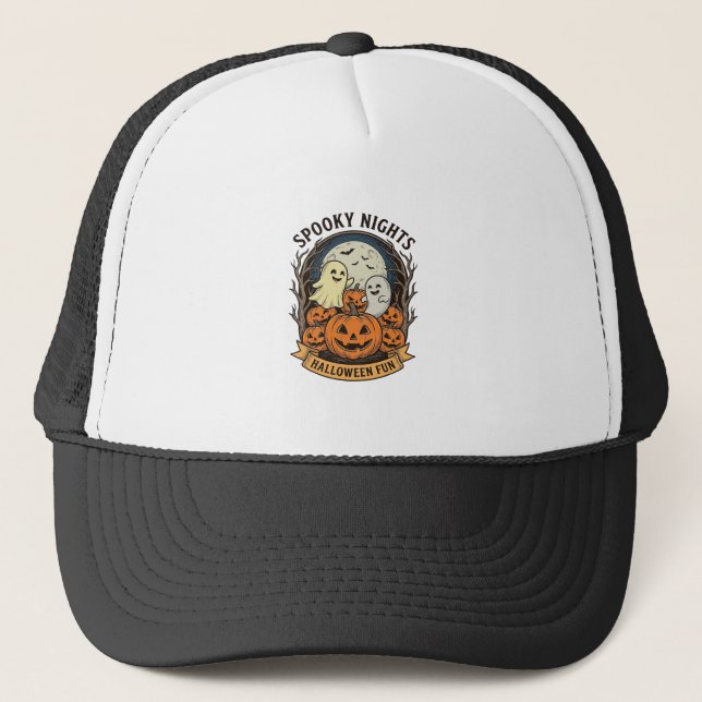Söta Spökpumpor Vintage Gravyr Halloween Konst Keps (Framsida)