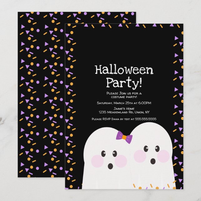 Söta spöktvå Halloweenfest-strössel Inbjudningar (Fram/baksida)