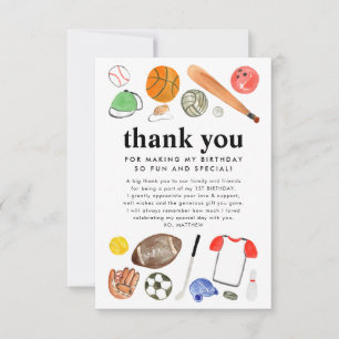 Söta Sportbollar Pojkars Födelsedags Tacksamhet Tack Kort