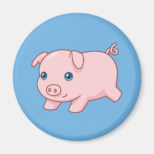 Söta springande smågris på blå bakgrund magnet